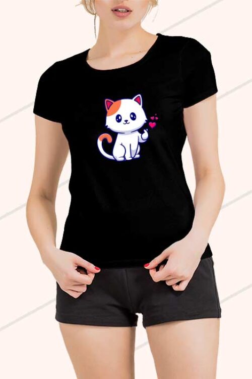 Cat With Heart T-Shirt for Woman Black