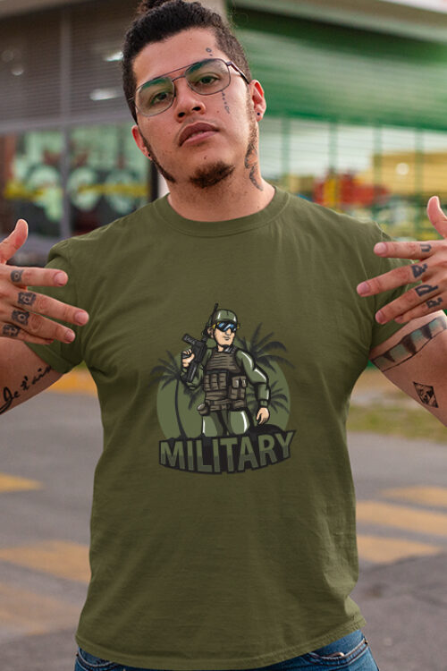 Military Soldier character T-shirt Olive Green For Men